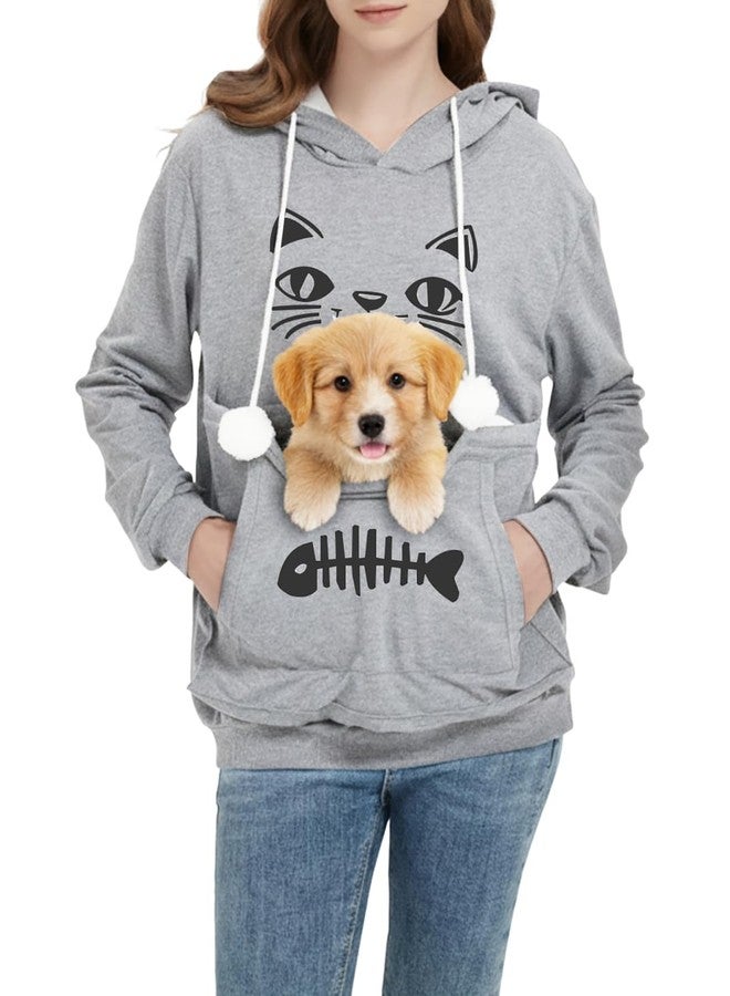 Simcat هودي سيمكات للجنسين لحمل الحيوانات الأليفة، حامل للقطط والكلاب، كنزات بأكمام طويلة، هودي كبير الحجم لطيف للقطط والجراء، رمادي فاتح - Image 1